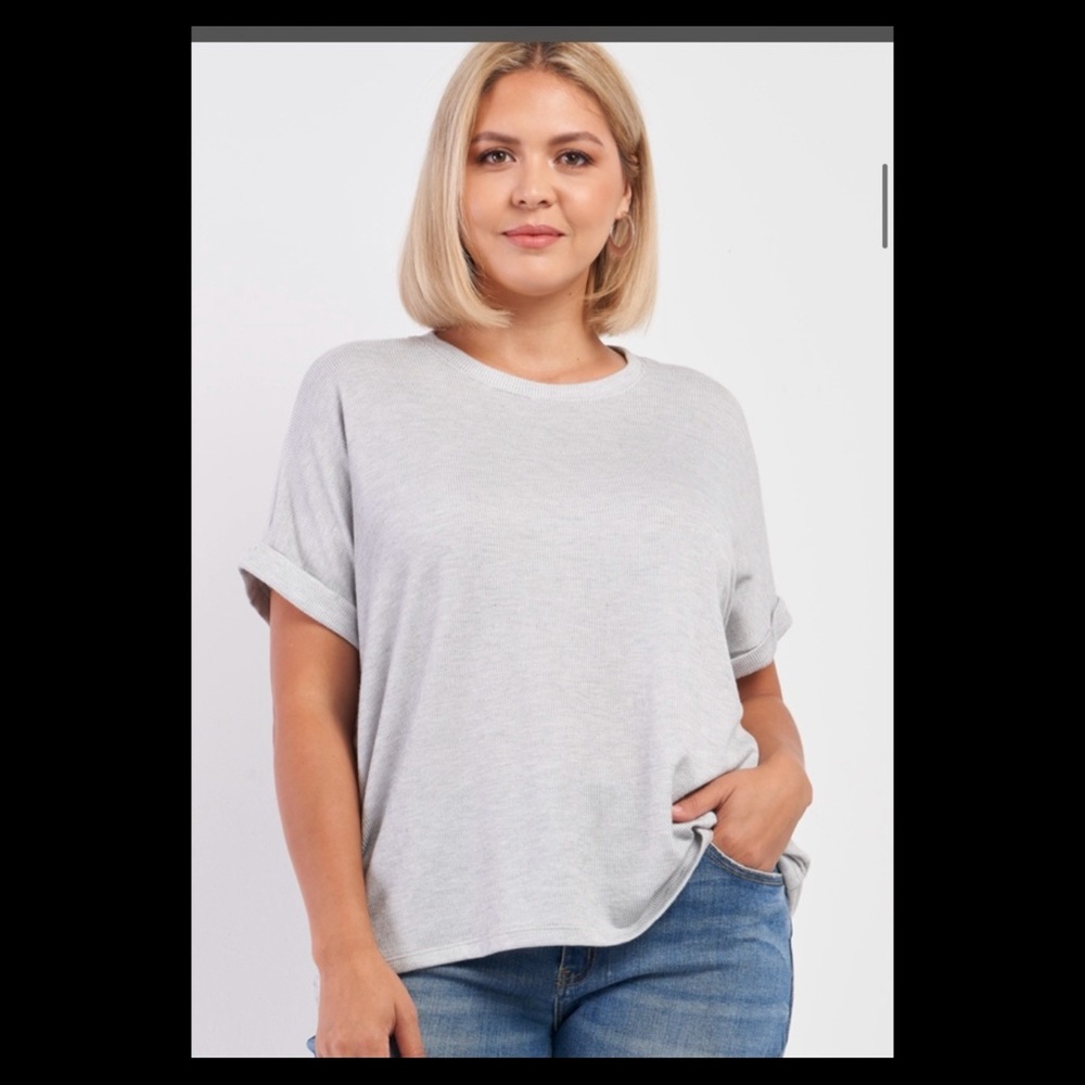 Heather Grey Loose Fit Stripe Print Top